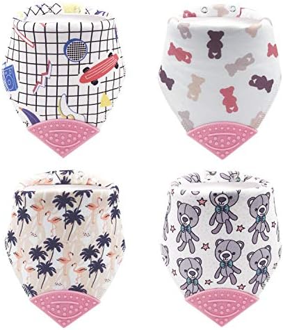 Baby Bandana Teething Bibs for Teething and Drooling,Baby Shower Registry Gifts for Boys & Girls - 4 Pack (for baby bear)