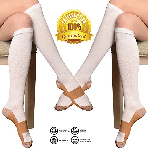 2 Pair Copper Infused Compression Socks Black Knee High Unisex Anti Odor Nursing Compression Socks by Juniper's Secret