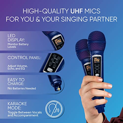MASINGO Karaoke Machine for Adults and Kids with 2 Wireless Microphones