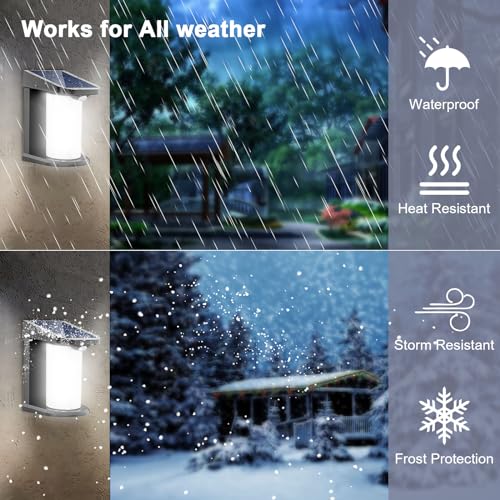 QQARORSUN Solar Outdoor Wall Light, Motion Solar Security Welcome Light Dusk to Dawn, Modern Wireless Wall Sconce Waterproof, Outside Solar Porch Lights for House Patio Fence, 1-Pack