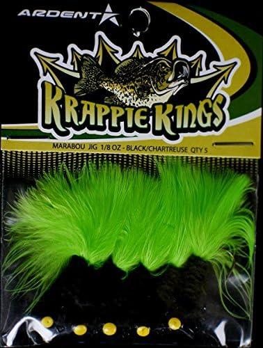 Krappie Kings Crappie/Panfish Marabou Jig Head, Black/Chartreuse, 1/16 oz