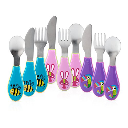 Nuby 3 Piece Stainless Steel Utensil, Girl (Prints May Vary), 3.43 Oz