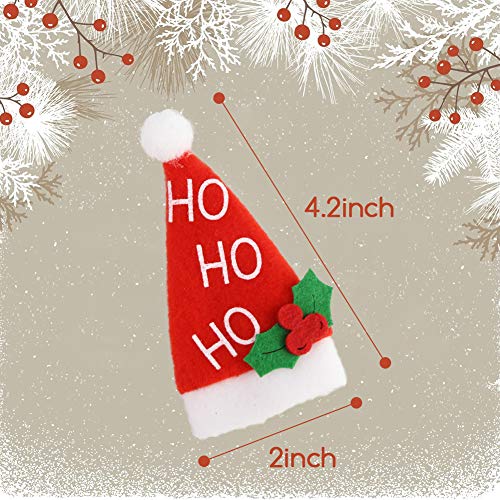 HANSGO Mini Santa Hat Cup Bottles Cover, 24PCS Silverware Holders Mini Holly and Berry Christmas Hats with HOHOHO for Xmas Party Table Decor, Kitchen Decor