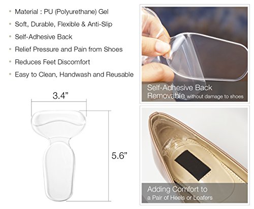 18 pcs Set - High Heel or Shoe Gel Cushion Inserts Insole Pads Heel Liners, Anti Slip Forefoot Pads, Back of Heel Cushion Gels, and Heel Grips (Clear)