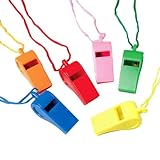 Lot Of 12 Assorted Color Whistles With Lanyards