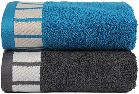 Trident 550gsm Extra Large (20 inches by 28 inches) Cotton 2 Pieces Combo Hand Towels - Teal Sachet &amp; Grey