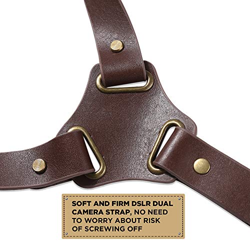 OOKU PRO Dual Camera Strap | Hand-Crafted Genuine Leather Camera Strap | Dual Shoulder Harness for SLR/DSLR Camera Sling & Camera Holster Accessories | Fully Adjustable Camera Harness Straps - Brown