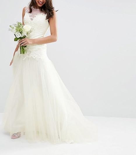 Amazon Asos Bridal Premium Lace Bodice Mesh Skirt Maxi Dress 素敵なウエディングドレス 花嫁ドレス パーティードレス 姫系ドレス ビスチェタイプ ミニ 結婚式 ワンピース チュニック 通販