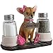 Pretty in Pink Girl Chihuahua Glass Salt and Pepper Shaker Set with Holder Figurine in Dog Statues & Sculptures and Decorative Southwestern Kitchen Decor Gifts