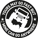 Vinyl Decal Car Sticker for Jeep Enthusiasts Yours May Go Fast But Mine Can Go Anywhere, 5.8 Inches Diameter with White Graphics for Rear Glass Window (White) …