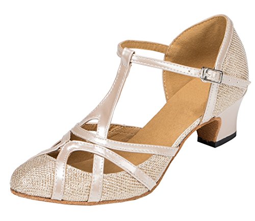 TDA Womens Mid Heel 5cm Champagne PU Leather Salsa Tango Ballroom Latin Party Dance Shoes CM101 6.5 M US - Thumbnail 7