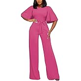 BessCops Womens Loose Short Sleeve Belted Wide Leg Pant Romper Jumpsuit Casual Business One Piece Outfits