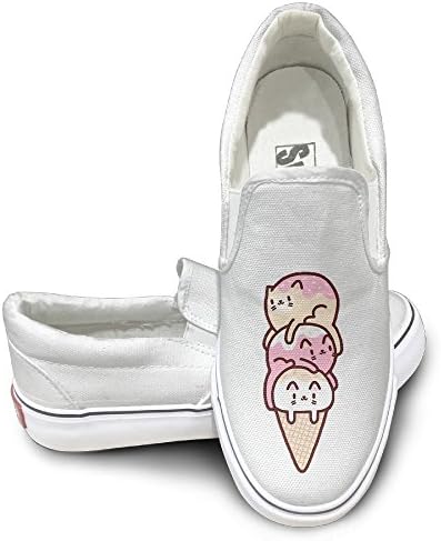 Raroccan Ice Cream Cats Unisex Canvas Sneakers Shoes White 44