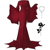 Lumiauio Womens Halloween Party Cosplay Witch Costume Gothic Floor Dress Bat Sleeves Slim Fit Black Dress Clothes