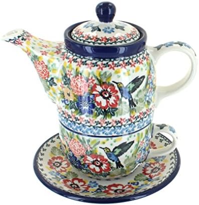 Blue Rose Polish Pottery Hummingbird Tea for One