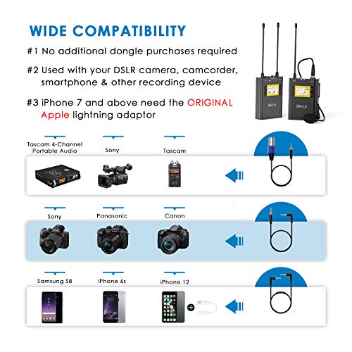BALILA UHF 100channel Wireless Lavalier Microphone System for DSLR