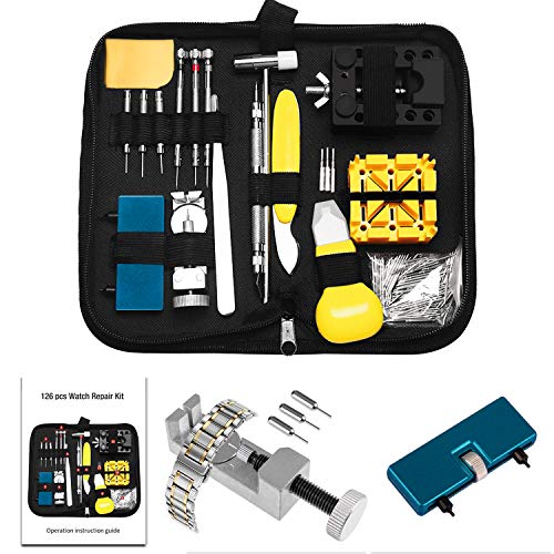 Watch Repair Tool Kit, AUTOXEL Watch Band Link Tool Set 127 Pcs Watch Case Opener Spring Bar with Carrying Bag, Replace Watch Battery Helper Multi Functional Tools with User Manual for Beginner