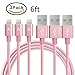 JJCall iPhone Lightning Cable, 3 Pack 6.5 Feet Nylon Braided Sync and Charging Cable/Cord for iPhone7/7plus, iPhone 6s/6/6plus,iPhone SE/5s/5c/5(Rose Gold)