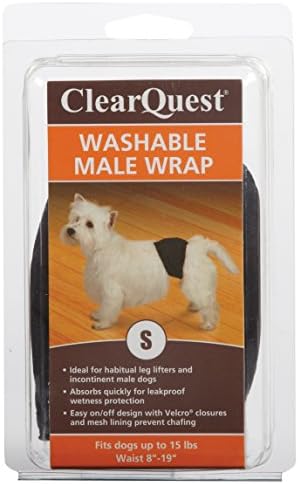 ClearQuest Washable Male Dog Wraps, Reusable, Leakproof Wetness Protection - Small, Black