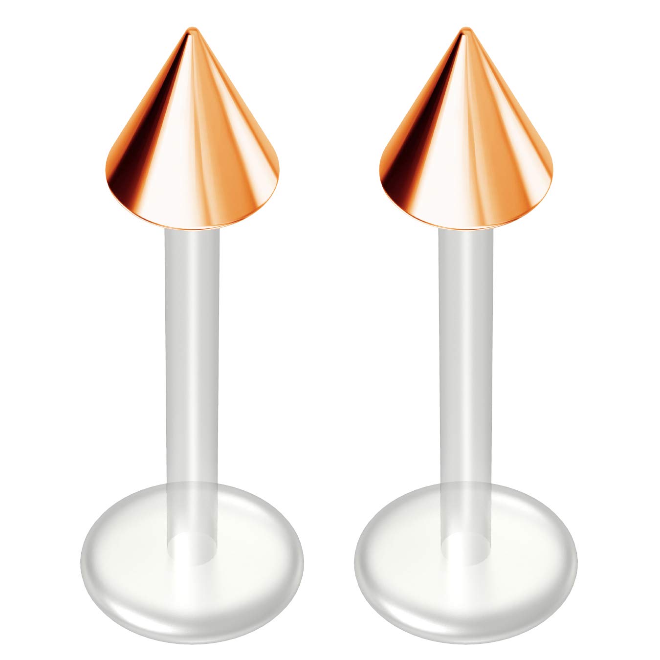 2pc 16g 1.2mm Bioflex Labret Bar Rose Gold 16 Gauge 10mm Bioplast Spike Monroe Piercing Jewellery Lip Studs