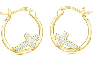 Twoowl Cross Hoop Earrings for Women 925 Sterling Silver Cross Earrings with Abalone Shell Jewelry Gifts for Women Girls