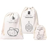 Potato, Onion & Garlic Bag 3 Pack Bundle - Real Linen Cotton Blend | Food Sack Eco Product Vegetable Storage | 30x40 cm