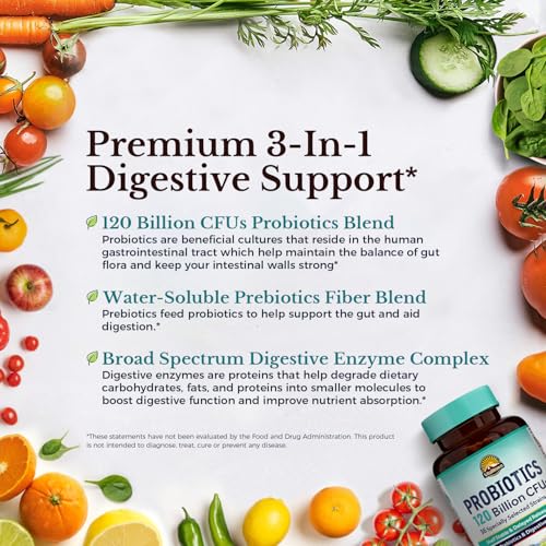 Vitalitown Probióticos 120 Mil Millones De Ufc | 36 Cepas, Con Prebióticos Y Enzimas Digestivas Para Hombres Y Mujeres | Estante Estable | Apoyo Digestivo E Inmunológico | Vegano, Sin Omg | 30 Tapas Vegetales De Liberación Retardada