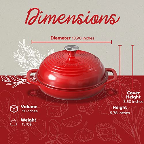 Segretto Enameled Dutch Oven for Bread Baking 11” Red Cast Iron Bread