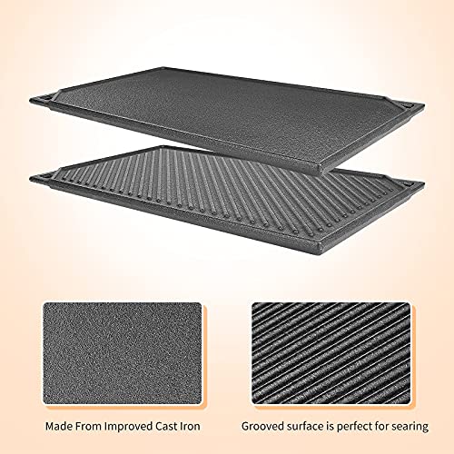 Hisencn Cast Iron Griddle, Nonstick Reversible Griddle for Gas Grill