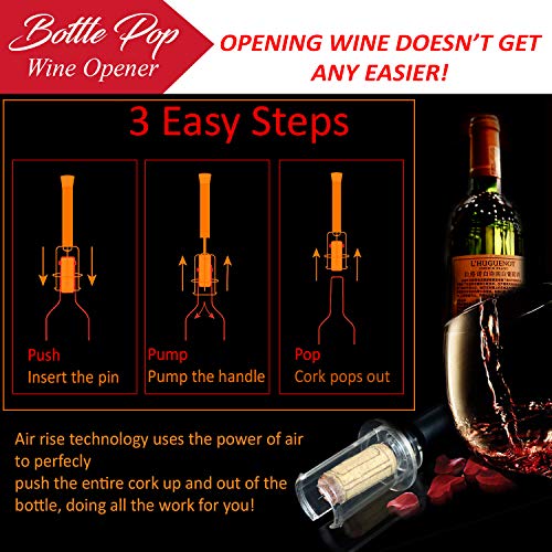 Bottle Pop Air Pressure Wine Opener-Amazing Cork Remover Tool-Corkscrew Pump Remover with Foil Cutter- Wine Bottle Opener-Great for Wine Lovers - Thumbnail 6