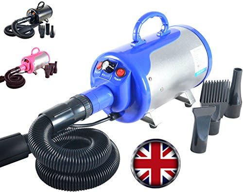 Gravitis Pet Supplies 2800w Professional Pet Hair Dryer with Hose โ A Powerful but Quiet Dog Dryer with Variable Speed (Blue)