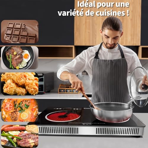 Karinear Portable 2-Burner Ceramic Hob with Handle, Electric Camping Hob, 650°C Max, 2 Burners with VDE Socket, Child Safety, Residual Heat Indicator, 220-240V