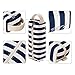 JEMIA Single Compartments Collection 1 Independent Zipper Chambers with Handle Strap Carrying Case (Blue White Stripes, Canvas, Large)