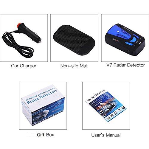 E-Bro 16 Band Radar Detector, Voice Alert and Car Speed Alarm System with 360 Degree Detection, City/Highway Mode Radar Detectors for Cars Blue