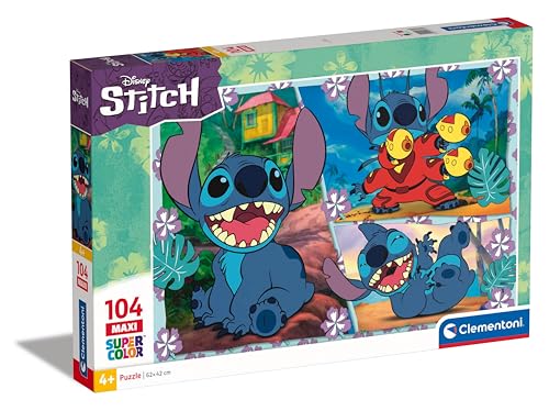 Disney Stitch Puzzle mit 104 Maxi-Teilen für Kinder ab 4 Jahren, buntes Kinderpuzzle mit besonderer Leuchtkraft, 23776 von Clementoni