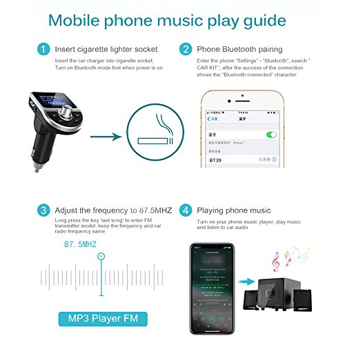 AOZBZ 2018 Bluetooth 4.1 FM Transmitter Car Kit, 3.1A USB Charger 1.44 Inch Display MP3 Player Support [TF Card] [U Disk] [AUX IN Out] [EQ Setting] [Hand Free Call] Rotatable Car Bluetooth Adapter - Thumbnail 7