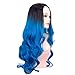UQINZ Ombre Wigs Long Wavy Synthetic Cosplay Wig Black to Blue Natural Hair Wig for Women (28 inches)