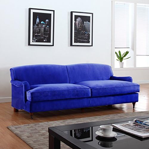 Mid Century Modern Sophisticated Large Brush Microfiber Sofa with Casters (Blue)