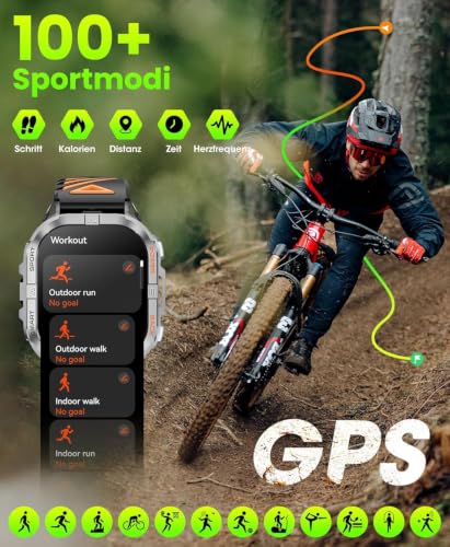 Joautrial Men's GPS Smart Watch, 2.13 Inch AMOLED Military Smartwatch with LED Flashlight, Barometer, Compass, 100+ Sports Modes, Bluetooth Calls, 3ATM Waterproof for Android iOS (Black)