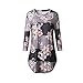 ONLYSHE Women's Round Neck 3/4 Sleeve Casual Striped T-Shirts Floral Print Blouse Tops