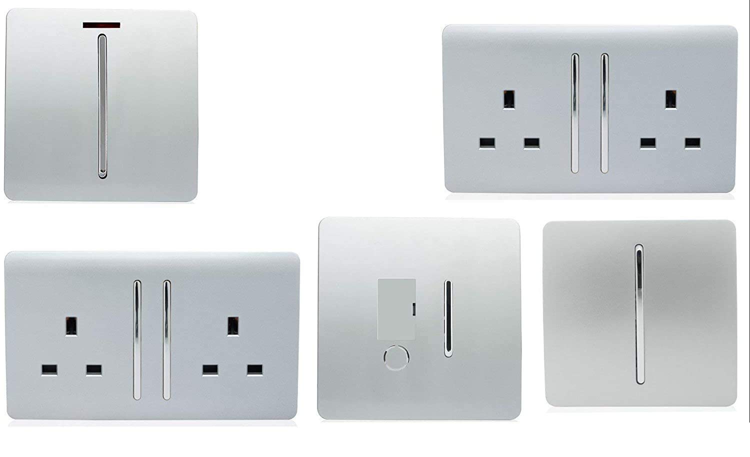 Trendi Switch Artistic Modern Glossy Switches & Sockets Utility Room Trade/Multi Buy Room Pack in Silver