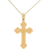 Religious Jewelry 10k Yellow Gold Eastern Orthodox Floral Rose Cross Pendant Necklace
