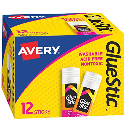 Avery Glue Stic, Washable, Nontoxic, Permanent Adhesive, 1.27 oz., Pack of 12 (00196)