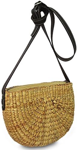 Handwoven Straw Handbag, Half Moon Box Shoulder Bag, Boho Summer Beach Bag Sz S