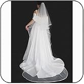Latious Cathedral Bride Wedding Veils 2 Tier Bridal Veil Ribbon Edge Long Veils with Comb for Brides and Women (Ivory)