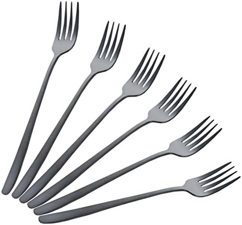 QHZHANG 6 Pack 410 Stainless Steel Dinner Forks Set 8.07" X 0.9" (B-Black)