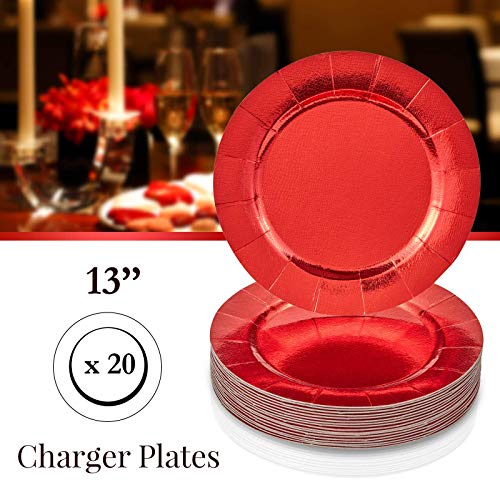 ELEGANT RED DISPOSABLE CHRISTMAS CHARGER PLATES | 20 PC (Renewed) - Thumbnail 3