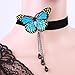 MEiySH Black Gothic Retro Lolita Velvet Handmade Blue Butterfly Charm Necklace Choker (Blue)
