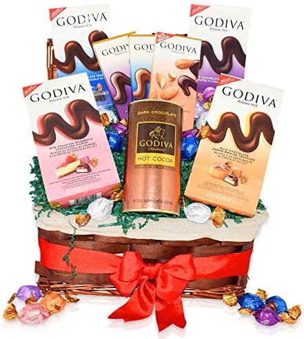 Godiva Valentine's Day Chocolate &amp; Hot Cocoa Variety Gift Basket - Godiva Variety of Assorted Truffles - Dark Almond, Milk, Dark and more - Gifts for Him and Her