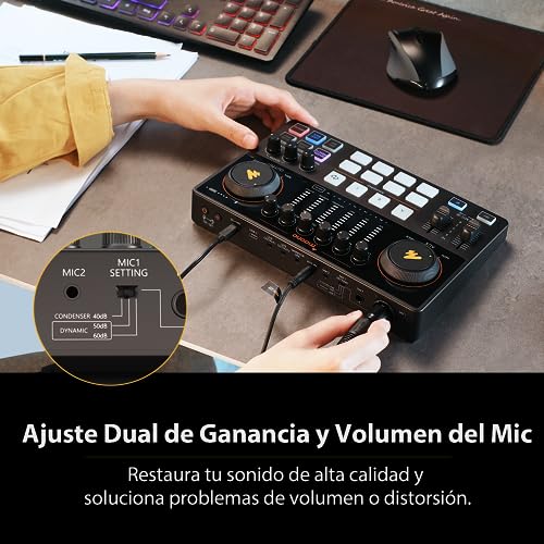 MAONO Mezclador Interfaz Audio de 10 Canales con Micrófono Dinámico XLR, Caster Podcast Kit con Preamplificador Profesional, 48V, Bluetooth para Podcast, Stream, TikTok, PC, Celular(AME2C Pro)